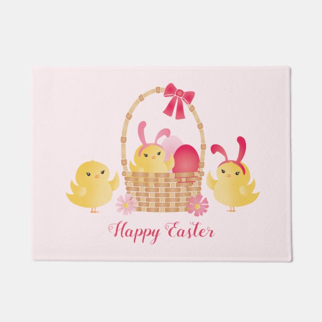 Girly Happy Oaster Chicks Pink Fußmatte (Vorderseite)