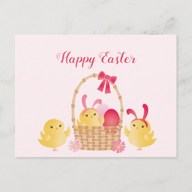 Girly Happy Oaster Chicks Pink Postkarte (Vorderseite)