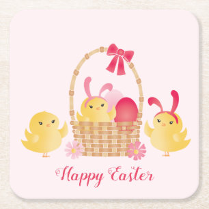 Girly Happy Oaster Chicks Pink Rechteckiger Pappuntersetzer