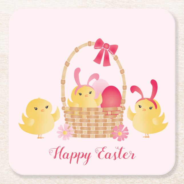 Girly Happy Oaster Chicks Pink Rechteckiger Pappuntersetzer (Vorderseite)