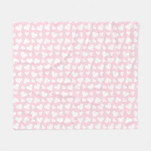 Girly Heart Pattern Pink White Fleecedecke