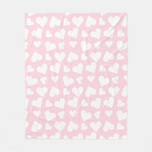 Girly Heart Pattern Rosa Weiß Fleecedecke