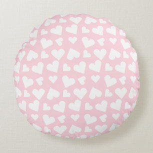 Girly Heart Pattern Rosa Weiß Rundes Kissen