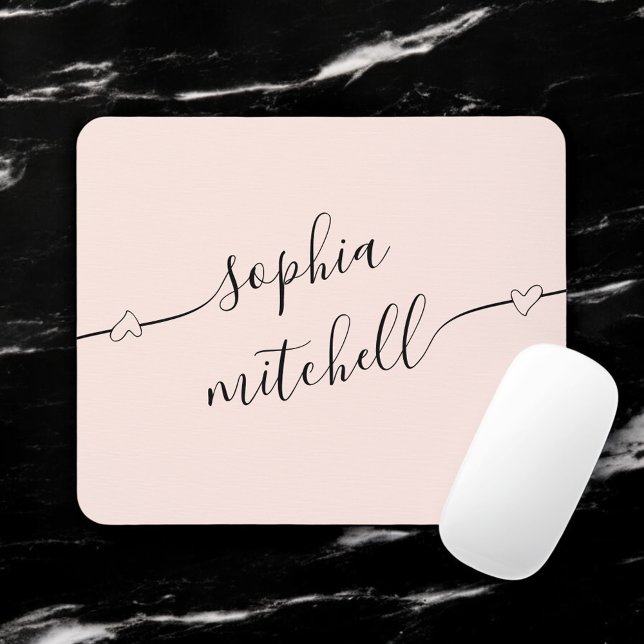 Girly Heart Script Blush Pink Mousepad (Von Creator hochgeladen)