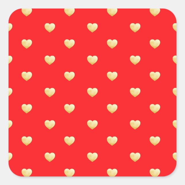 Girly Hearts Gold Imitate Rotes Muster Quadratischer Aufkleber (Vorderseite)