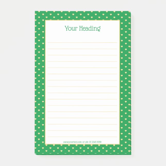 Girly Hearts Imitate Gold Foil Smaragdmuster Post-it Klebezettel (Vorderseite)