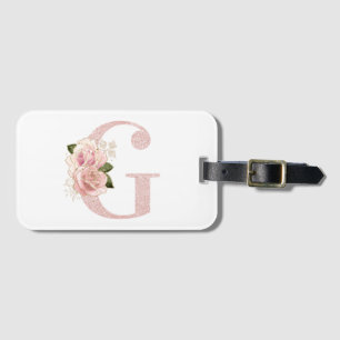 Girly Hellrosa Gold Glitter Blumen Monogramm G Gepäckanhänger