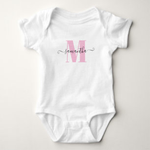 Girly Hellrosa und Punkte-Monogramm Baby Strampler