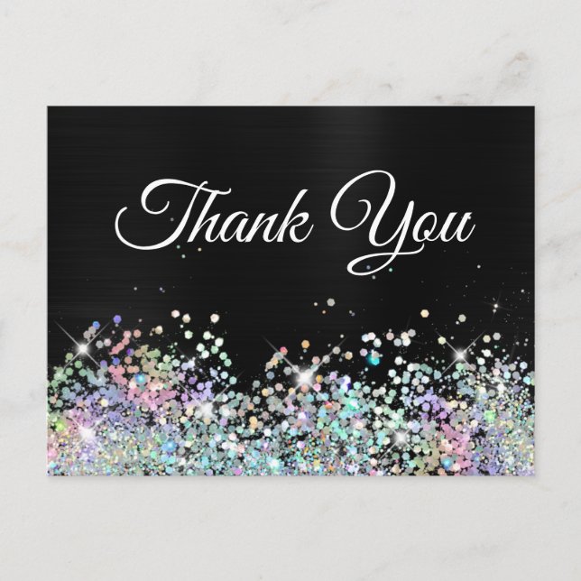 Girly Holo Glitzer Black Foil Danke Postkarte (Vorderseite)