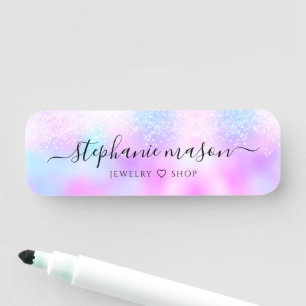 Girly Holographic Glitzer Pastel Business Beauty Namensschild