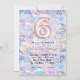 Girly Holographic Marble Swirl 6. Geburtstag Einladung