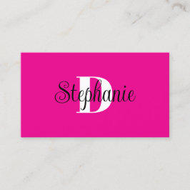Girly Hot Pink Black and White Modern Monogram Visitenkarte