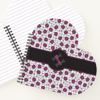 Girly Hot Pink & Black Ladybugs Gray Gingham Heart Notizbuch