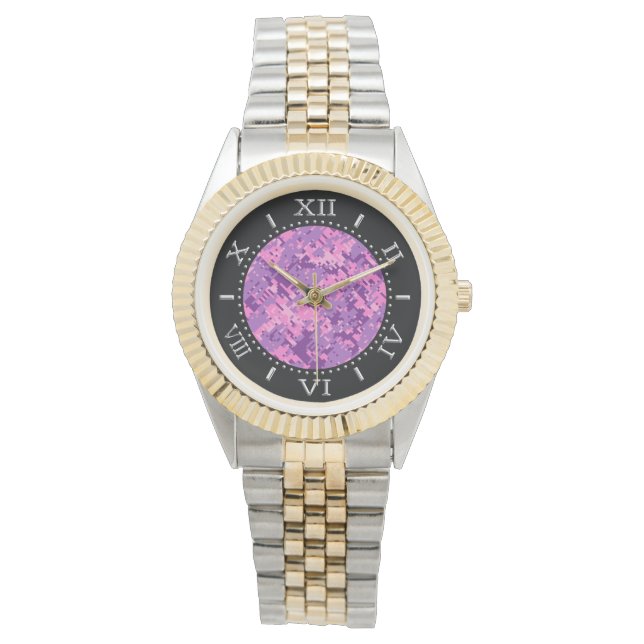 Girly Hot Pink Digital Camouflage Dial Armbanduhr (Vorderseite)