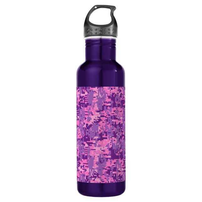 Girly Hot Pink Digital-Camouflage Edelstahlflasche (Vorderseite)