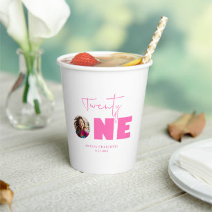 Girly Hot Pink Fett Typografie 21. Geburtstag Part Pappbecher