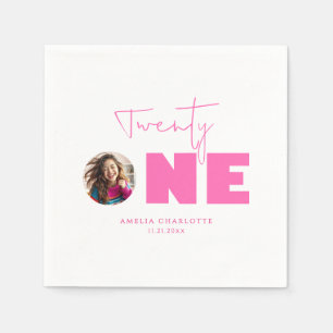 Girly Hot Pink Fett Typografie 21. Geburtstag Part Serviette