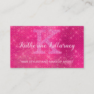 Girly Hot Pink Glam Diamond Sparkle Chic Monogramm Visitenkarte