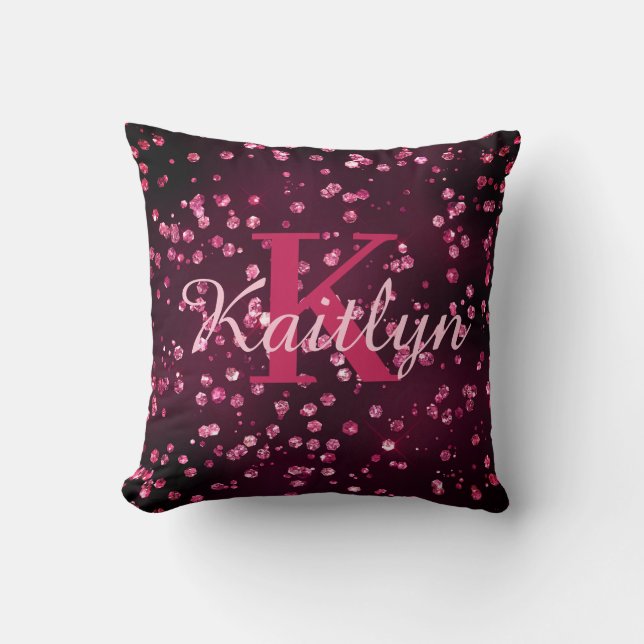 Girly Hot Pink Glitzer Glam Monogram Script Kissen (Vorderseite)