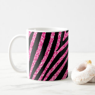 Girly Hot Pink Glitzer und Black Zebra Stripe Tasse