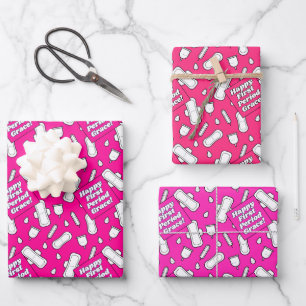 Girly Hot Pink Pad Muster Text Erster Zeitraum Par Geschenkpapier Set