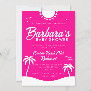 Girly Hot Pink Summer Beach Party Babydusche Einladung