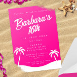 Girly Hot Pink Summer Beach Sweet 16 Einladung<br><div class="desc">Eine weitere kühne Geburtstagsfeier von JessicaAmber - frag über Sonderanfertigungen! Diese klassische Karte zeichnet sich durch ein hellrosa und weißes Farbschema aus. Es wird mit niedlichen Schriftzeichen gepaart, die den Namen des Geburtstags und die Einzelheiten des Party angeben, einschließlich Ort, Datum und Uhrzeit. Die Strandpalmen am unteren Ende laden zum...</div>