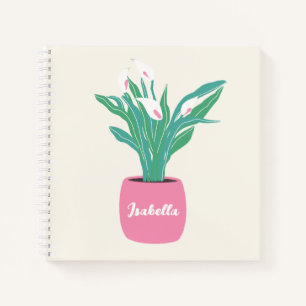 Girly Houseplant Peace Lily Notebook mit Name Notizbuch
