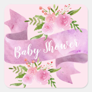 Girly, Hübsch, Chic, Floral Blush Pink Babydusche Quadratischer Aufkleber