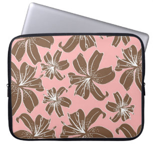 Girly hübsches Rosa und Brownblumendruck-Linie Laptopschutzhülle