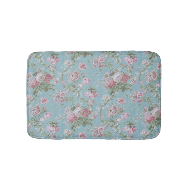 Girly Hütte Blue Floral Badematte (Vorderseite)