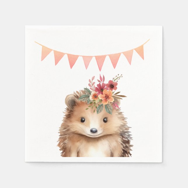 Girly Igel, Kindergeburtstag Serviette (Vorderseite)