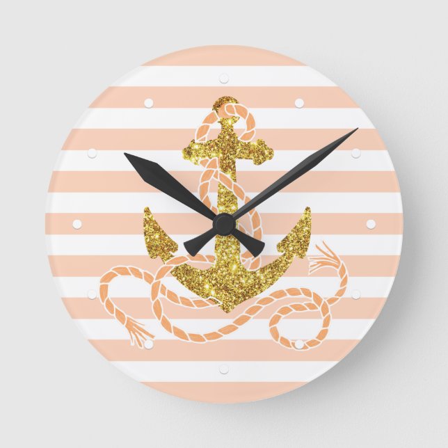 Girly Imitat-Glitzer-Anker Runde Wanduhr (Vorderseite)
