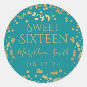 Girly Imitate Goldene Foil Confetti 16 . Geburtsta Runder Aufkleber