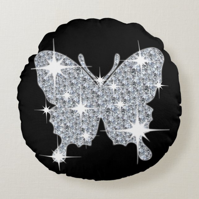 Girly Imitats Diamond funkelnde Butterfly Rundes Kissen (Vorderseite)