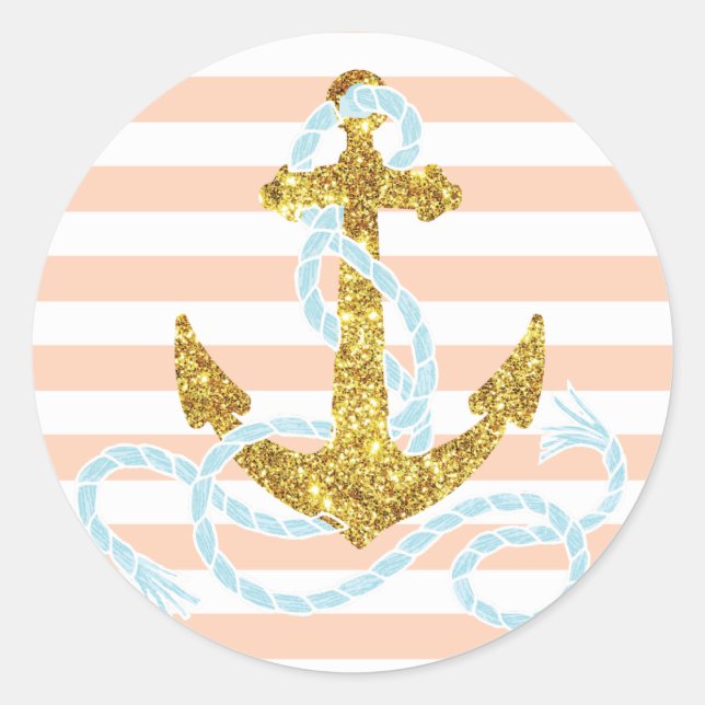Girly Imitats Glitzer Anchor Runder Aufkleber (Vorderseite)