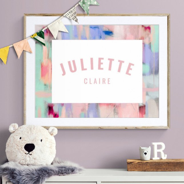 Girly Individuelle Name Print Pink Pastel Kid Room Poster (Customize name! Shown with white mat and wood frame. You will receive print only.)