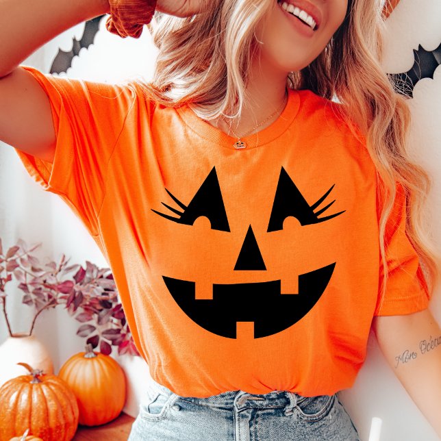Girly Jack-O-Lantern Pumpkin Face Halloween T-Shirt (Girly Jack-O-Lantern Pumpkin Face Halloween T-Shirt)