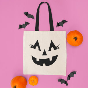 Girly Jack O Lantern Pumpkin Face Halloween Tragetasche