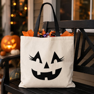 Girly Jack O Lantern Pumpkin Face Halloween Tragetasche
