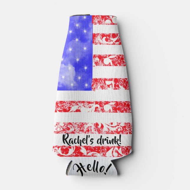 Girly July 4 Flagge Flaschenkühler (Vorderseite)