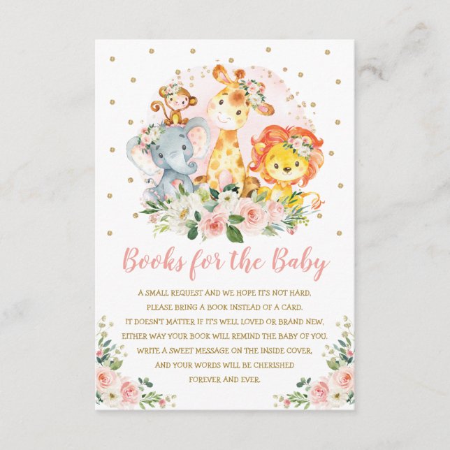 Girly Jungle Baby Shower Wilde Tiere buchen Begleitkarte (Vorderseite)