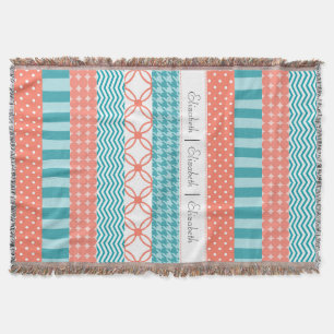 Girly Koralle und aquamarines Washi Band-Muster Decke
