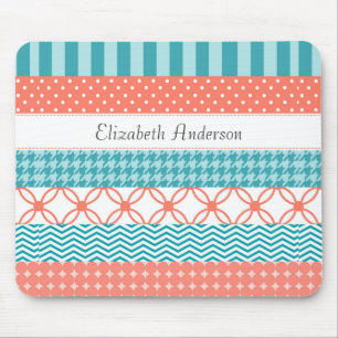 Girly Koralle und aquamarines Washi Band-Muster Mousepad