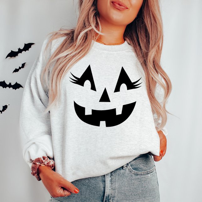 Girly Kürbislaterne Pumpkin Face Halloween Ash Sweatshirt (Von Creator hochgeladen)