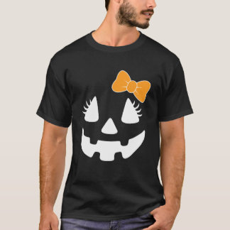Girly Kürbismaske mit Wimpern Schleife Halloween J T-Shirt
