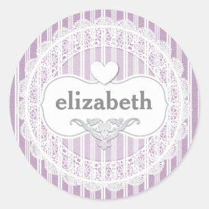 Girly Lace Gingham Pattern mit Herz A06 LILA Runder Aufkleber