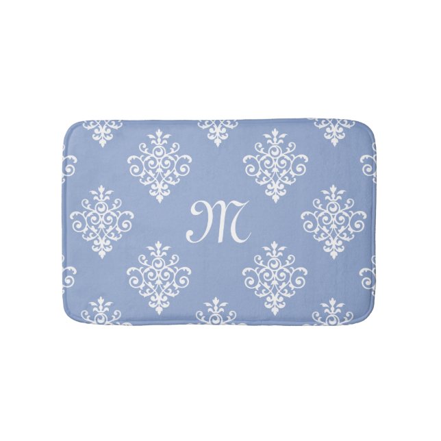 Girly Lavender Damask Muster mit schönem Monogramm Badematte (Vorderseite)