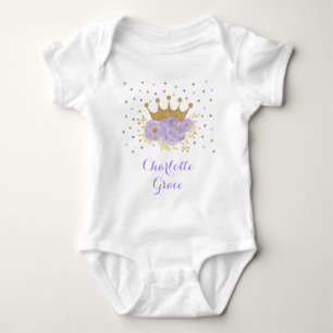 Girly Lavender Gold Floral Princess Crown Baby Strampler