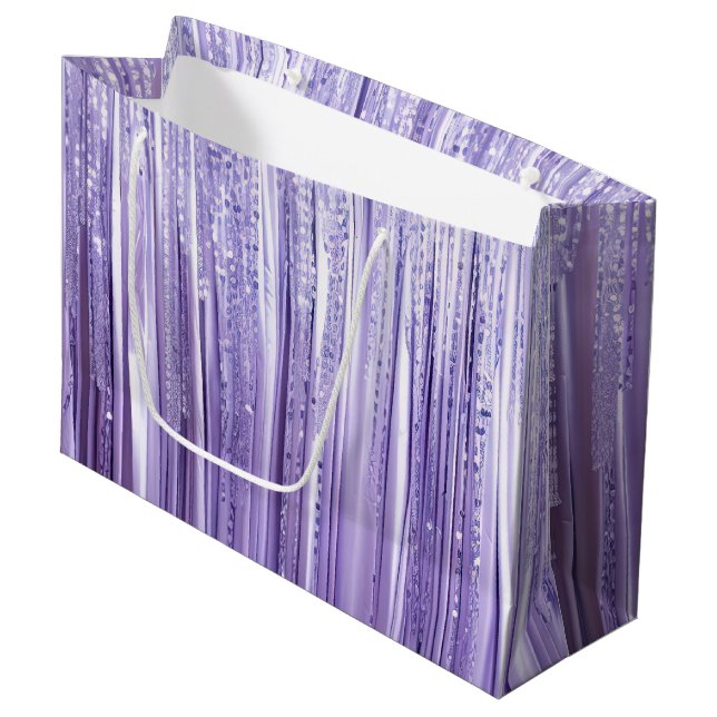 Girly Lavender Lila Glam Tinsel Streifen Große Geschenktüte (Vorderseite Schrägansicht)